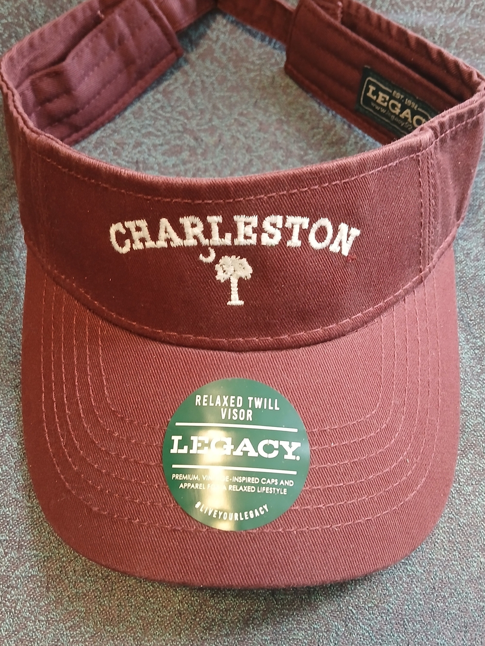 Legacy Charleston Twill Visor in Maroon with White Embroidery
